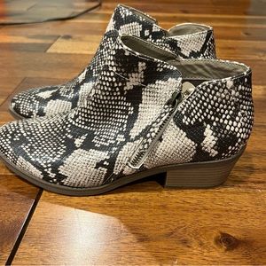 Women’s faux snakeskin booties